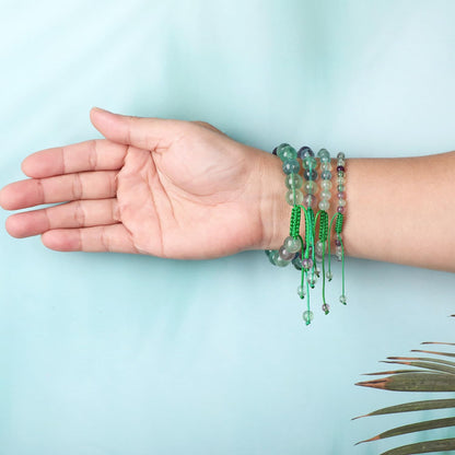 8mm Fluorite Bracelet - Stone of is the source of Wisdom and Creativity - Handmade Natural Stone Crystal Bracelet with Adjustable Macrame String - Yoga Healing Power Energy Gifts for Men and Women