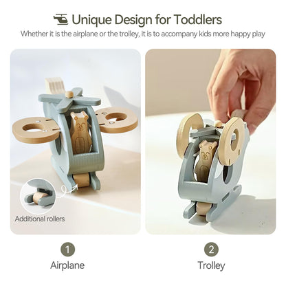 EERKEOD Wooden Airplane for Toddlers - Air Transport Vehicles Play Set, Montessori Push Toy for Babies, Children Birthday Gift