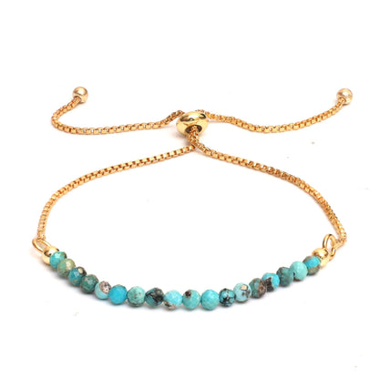 Gempires Turquoise Beaded Bracelet, Birthstone Bracelet, December Birthstone Jewelry, Bolo Beads Bracelet, 14k Gold Plated Chain (6-9 inch Adjustable Length)
