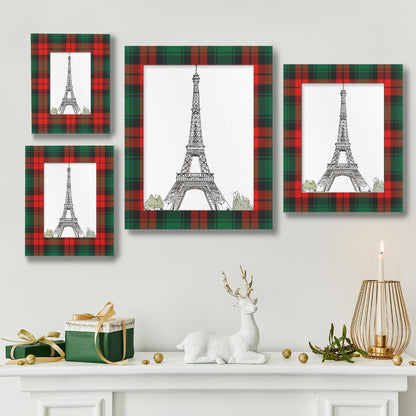 POFATO Christmas Plaid Pattern 5x7 Picture Frame Wooden Picture Frames for Wall Hanging & Tabletop Decor Display 5x7 or 5x5 Picture Collage Family Weddings Christmas Photo Frame for Gift