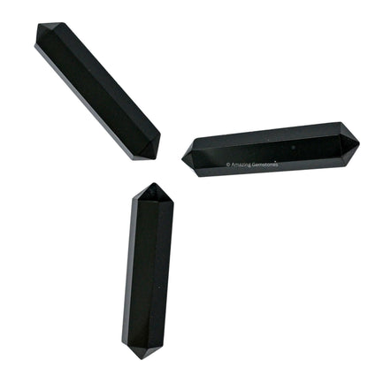 Amazing Gemstone Black Obsidian Crystal Points Bulk Healing Crystals and Stones - Pack of 3 Double Terminated Healing Wand Point Bulk Crystals for Crafts, Crystal Grid, DIY Work - Premium Crystals