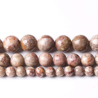 60PCS 6MM Natural Flowery Cowry Fossil Stone Beads Energy Healing Beads for DIY Jewelry Bracelet Necklace Making for Jewelry Making15Inch