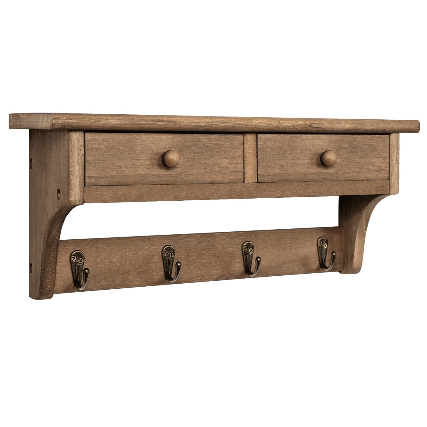 Emfogo Coat Hooks Mounted, Rustic Wood Coat Rack Mount Shelf with Hooks, Farmhouse Coat Rack with Shelf & Coat Hook for Entryway, Mudroom, Bedroom, Kitchen, Bathroom(Walnut)