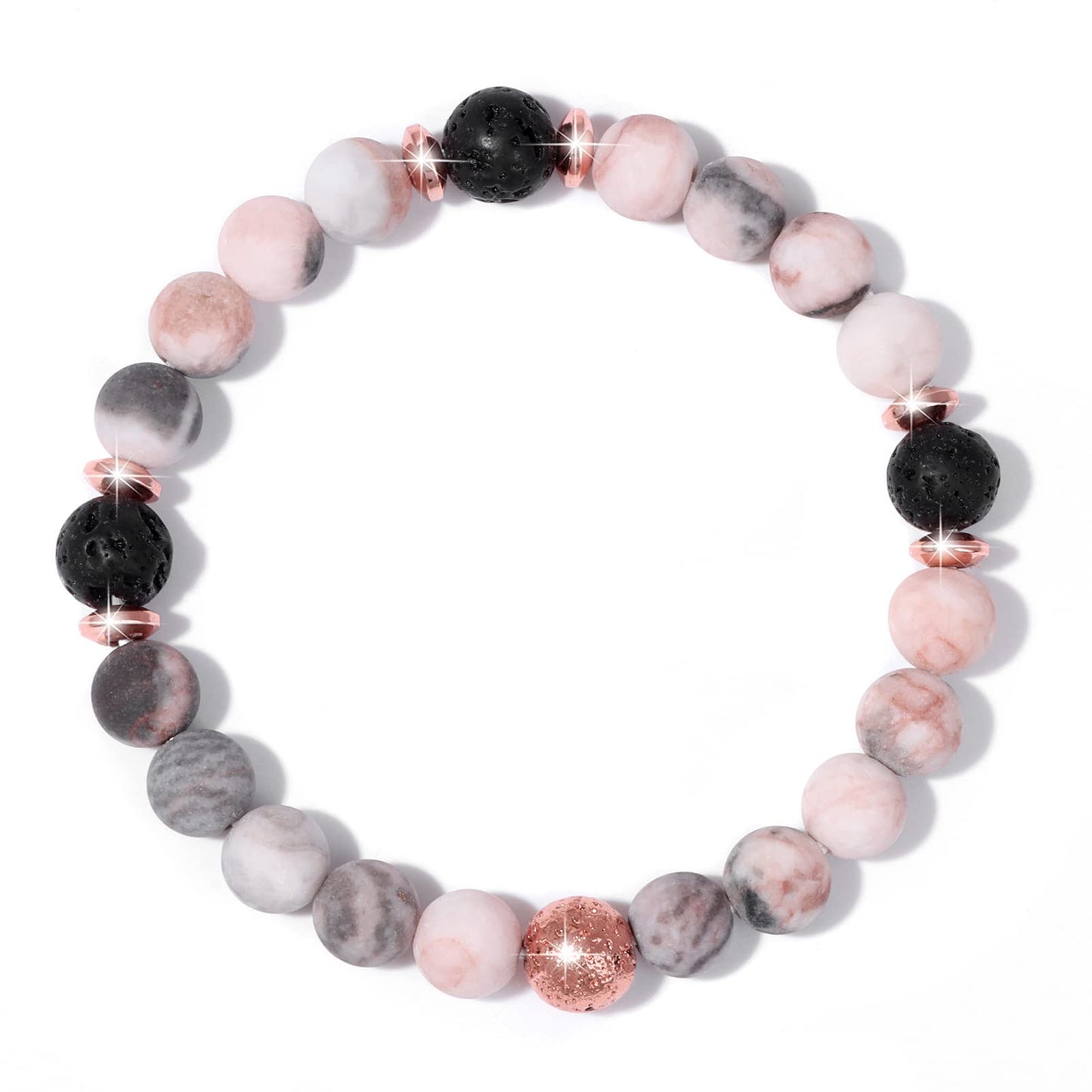 GolbalJew Healing Bracelet For Women Anxiety Beaded Bracelets Jewelry Healing Stone Crystal Bracelet Stress Relief Yoga Beads Chakra Bracelets Gifts For Women Rosa Quartz lava rock