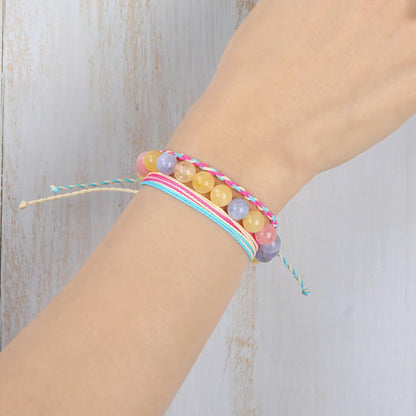 QOGIR Handmade Healing Bracelets,8mm Natural Morganite Gem Stone Beads Bracelet for Men Women Gifts with 2PCS Size Adjustable Rope Bracelets