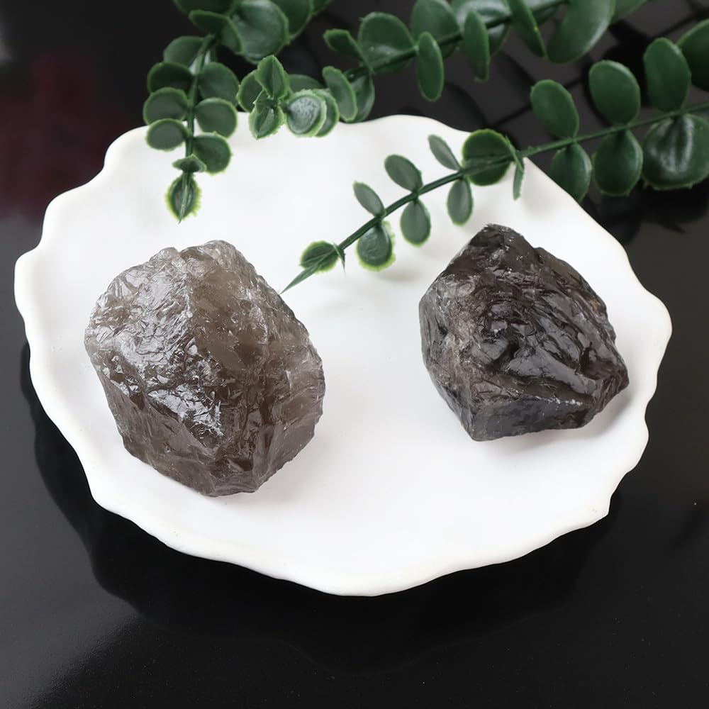 2PCS Natural Raw Stone Healing Crystals Bulk Healing Gemstones for Reiki Tumbling Fountain Rocks Meditation Garden Home Decor (Smoky Quartz)