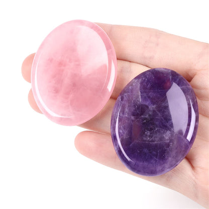 YATOJUZI Thumb Worry Stones for Anxiety Stress Relief Items Healing Crystals Natural Amethyst Rose Quartz Crystal Palm Pocket Stone Gemstones Meditation Reiki Spiritual Gifts for Women Men 2PCS