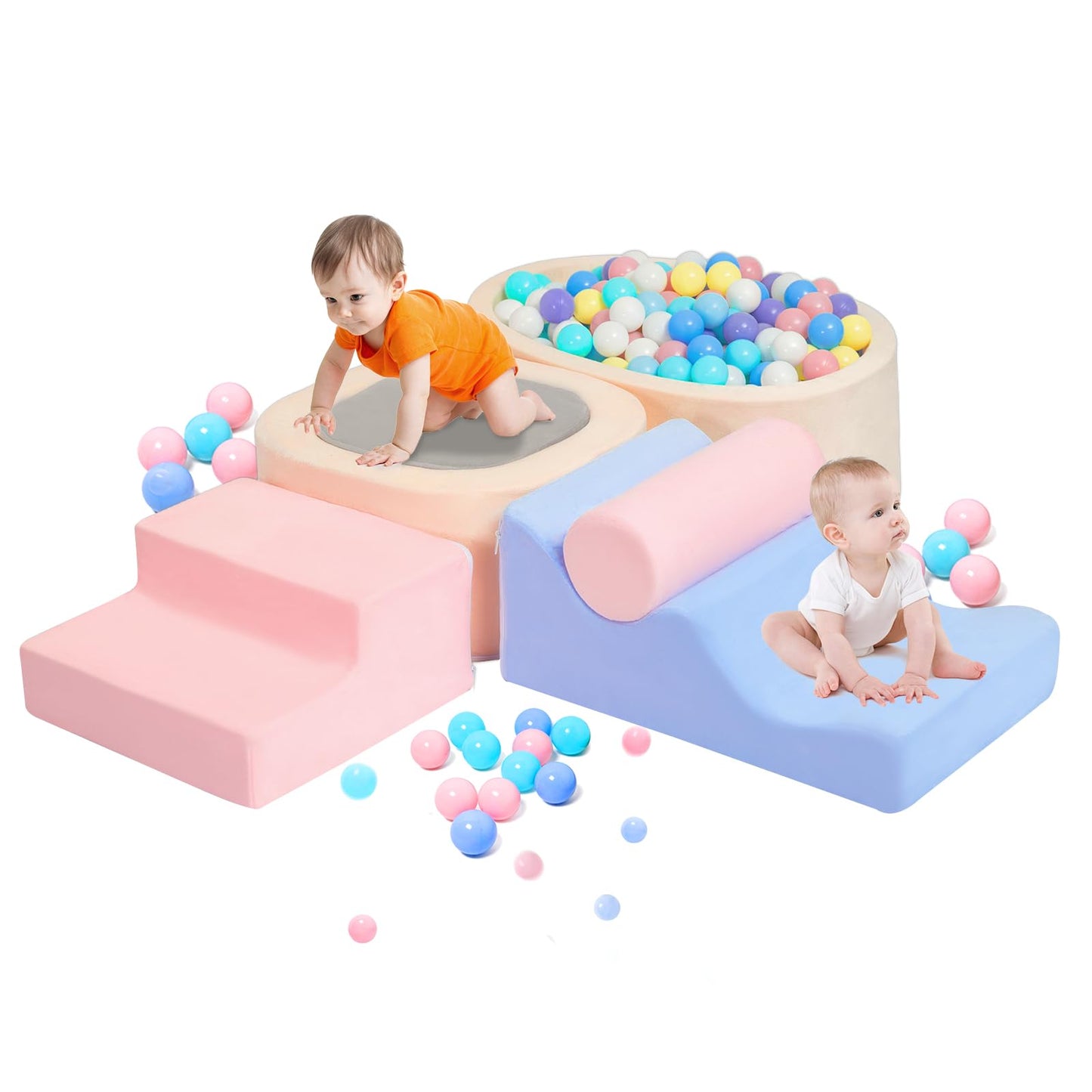 MIND&ACTION 6-Piece Toddler Climbing Toys Indoor, Climbing Toys for 1 Year Old, Soft Play Set Baby Foam Blocks for Toddler 1-3 (Ball Not Included)