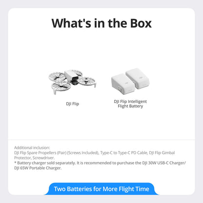 DJI Flip Two Battery Combo Without Screen Remote Controller, Drone With 4K UHD Camera for Adults, Palm Takeoff, Auto Return, Intelligent Flight, 2 Batteries