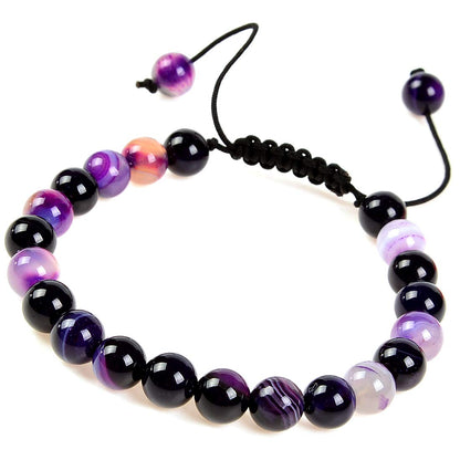 MASSIVE BEADS Natural Healing Power Gemstone Crystal Beads Unisex Adjustable Macrame Bracelets 8mm (Agate Purple, 8mm)