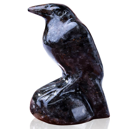 WUYOUSHI Natural Flame Stone Crystal Raven Statue 2" Healing Crystal Handmade Sculpture Guardian Pocket Statues Reiki Meditation Office Home Decoration Gift