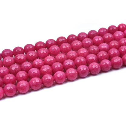 HAAMIIQII 6mm Rose Red Jade Faceted Round Stone Spacer Beads, Loose Gemstone Beads for Jewelry Making, DIY Bracelet, Necklace, Healing Crystal 15 Inch (65pcs)