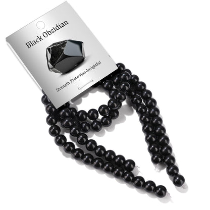 Risyfjew 100PCS 8mm Natural Black Obsidian Beads Gemstone Round Loose Beads for Jewelry Making Chakra Crystal Stone Beads for Bracelets Necklace Earrings Making Supplies (100pcs/Strand)