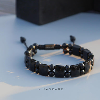 HASKARE Protection Healing Stone Bracelets for Men Unique Natural Crystal Black Obsidian Mens Bracelets, Masculine Energy Protection Men Beads Bracelet for Anxiety, Handmade Gifts for Husband Father