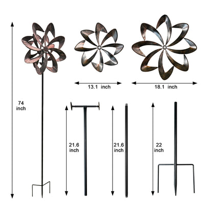 THESEATOP 74’’ Wind Spinner Outdoor for Yard and Garden, Double-Sided Large Metal Kinetic Wind Spinner with Classical Design, Stable 3-Prong Stake, Yard Art Decor for Patio Lawn (Bronze)