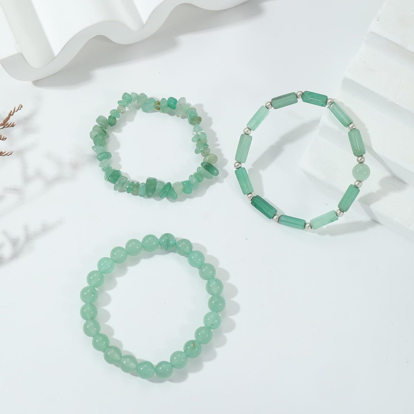 IVY TAILI 3Pcs Jade Bracelet for Women 8mm Green Aventurine Green Jade Beaded Bracelet Stretch Bracelet Set Jade Jewelry for Women