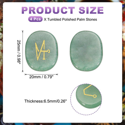 MECCANIXITY 4Pcs Engraved Chakra Stones with Reiki Symbols, Green Aventurine Reiki Healing Crystal Gemstone 7 Chakra Crystal Stones Tumbled Palm Stone for Anxiety Relieve