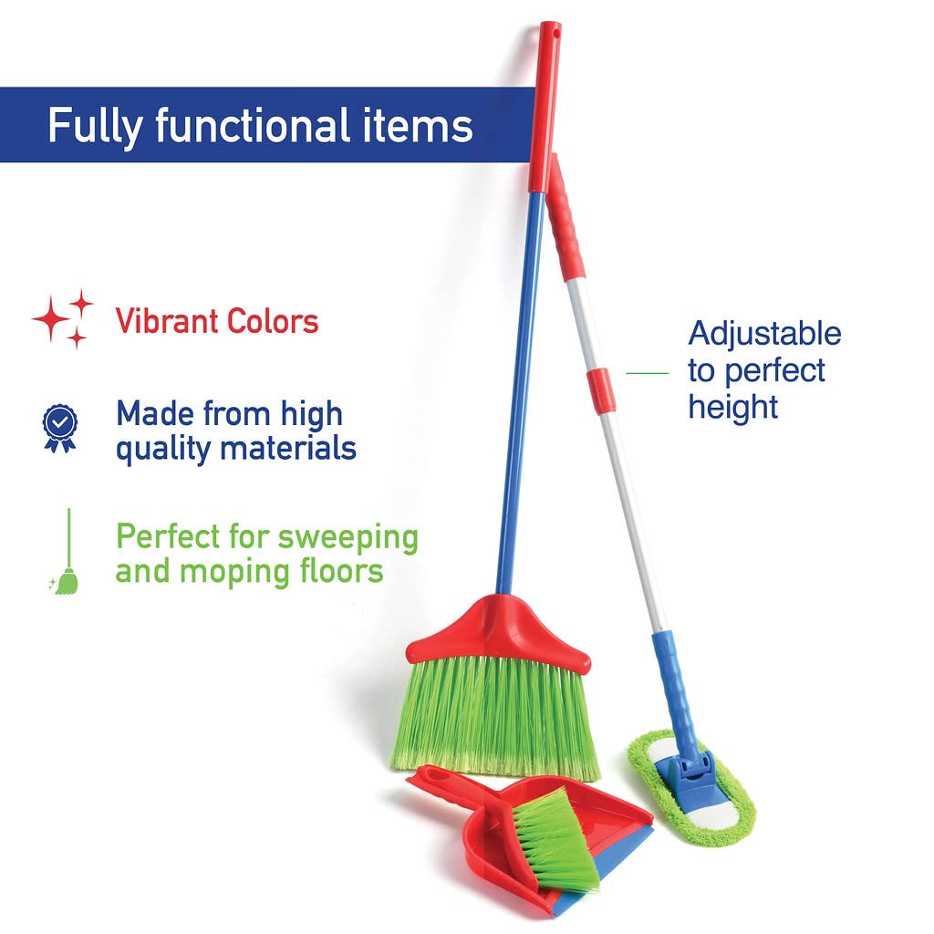 Play22 Kids Cleaning Set 4 Piece - Toy Cleaning Set Includes Broom, Mop, Brush, Dust Pan - Toy Kitchen Toddler Set is A Great Toy Gift for Boys & Girls