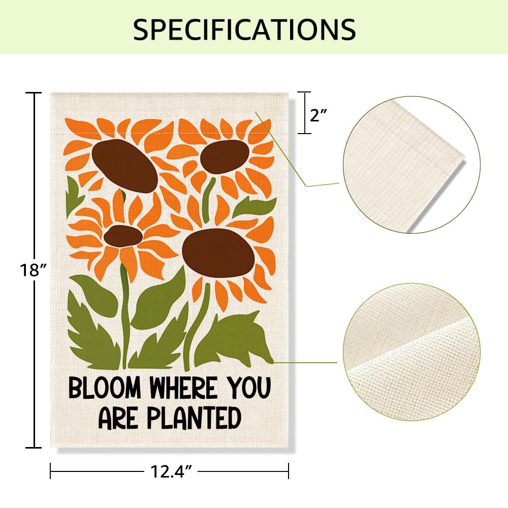 RZHV Bloom Where You are Planted Double-Sided Garden Flag for Outdoor House Yard Sign Garden Decor Parade, Inspirational Sunflower Outdoor Banner Decoration, Spring Summer Welcome Lawn Yard Sign