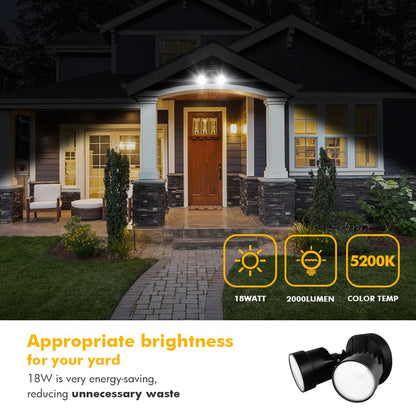 LUTEC 2 Packs P6221B 2000 Lumen 18 Watt 28 LED Dual-Head Flood Light Outdoor, Waterproof Exterior Security Wall Light for Patio, Garden,Yard-Black