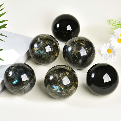MOGEMT Large Labradorite Crystal Ball with Stand Natural Crystals Sphere Gemstone Ball Meditation Witchcraft Home Decor 100-110mm/3.9-4.3"