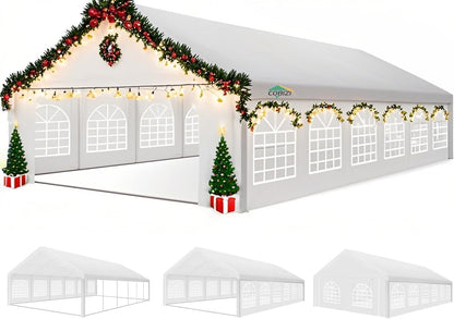 COBIZI 20x40FT Party Tent Heavy Duty Outdoor Gazebo with 12 Sidewall & 16 Church Windows, White Event Shelter Wedding Canopy Tent for Parties BBQ, Powder Coating (Better Than Galvanized)