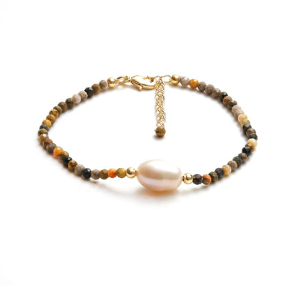Gempires Bumble Bee Jasper Gemstone Bracelet for Women Adjustable Handmade Jewelry with Freshwater Pearl Gold-Plated Beaded Bracelet Hypoallergenic Gift for Strength Focus & Style