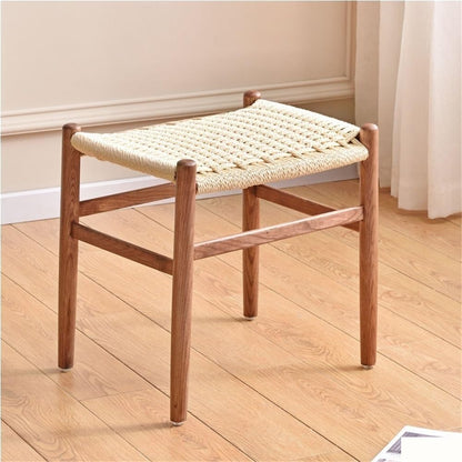 GOIPNGPK Hand Woven Stool, Solid Wood Square Stool, Simple Vanity Stool, Modern Small Stool Suitable for Living Room, Bedroom, Kitchen, Office(Brown)