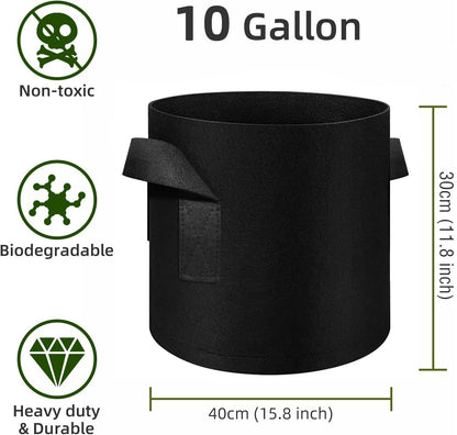 WHATWEARS 12-Pack 10 Gallon Plant Grow Bags, Thickened Nonwoven Fabric Pots with Handles, Vegetable Planter Bags Containers, Cloth Planters for Garden
