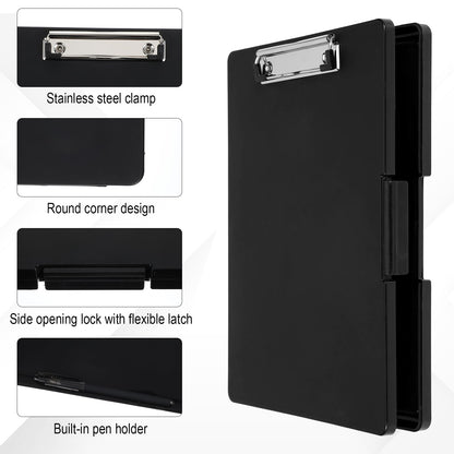 Afcabakila 3 Pack Clipboard with Storage, Foldable Clipboard Organizer with Pen Holder, Heavy Duty Plastic Writing Board for Nurse, Teacher, Student, Office Supplies, Black