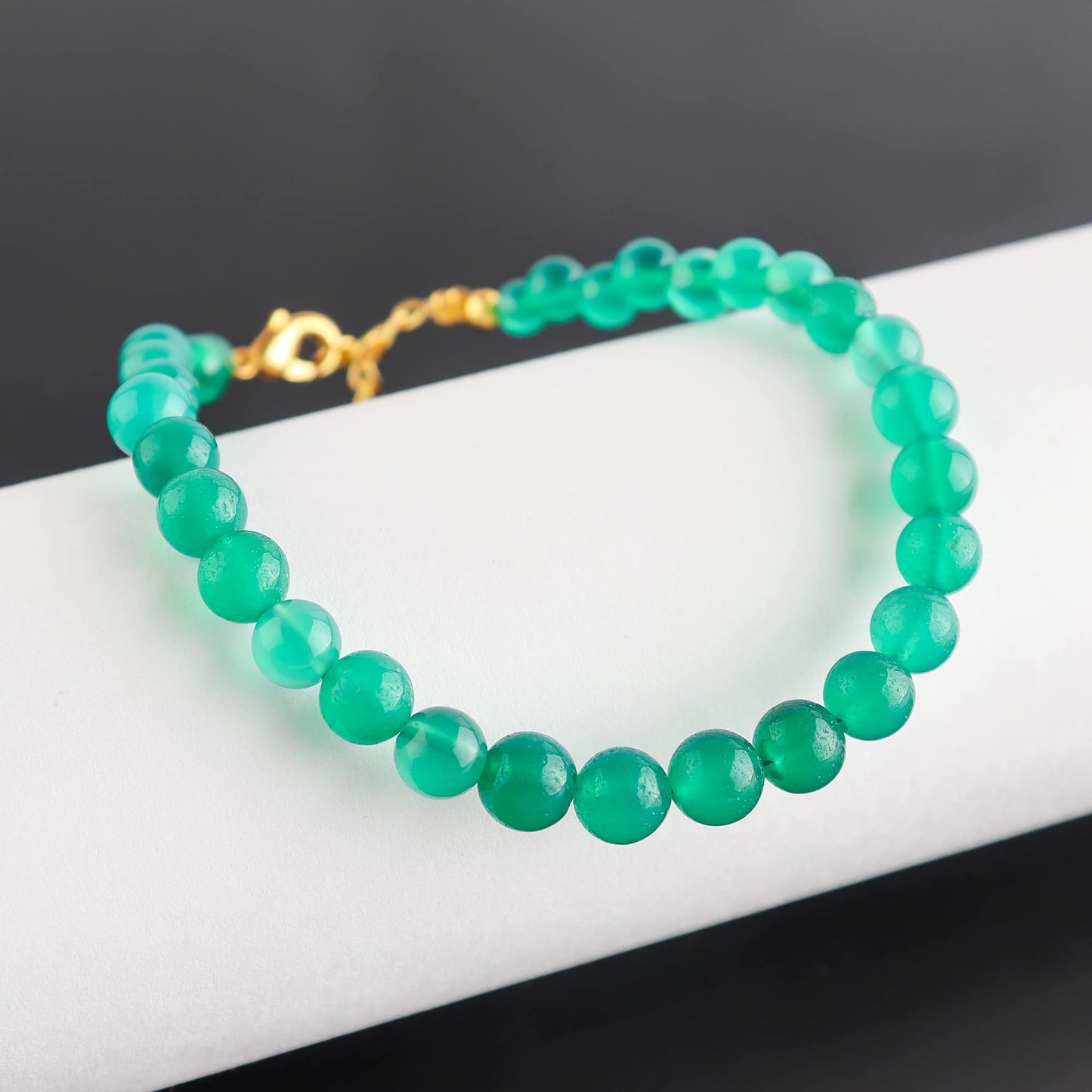 Natural Green Onyx Gemstone Plain Rounds With Ball Bracelet for Women, Crystal Gems Healing Bracelets, Chakra Stone Bead Bracelets, Stone Weight Approx 33 to 35 Carats Stone Size Approx 2 to 2.5mm