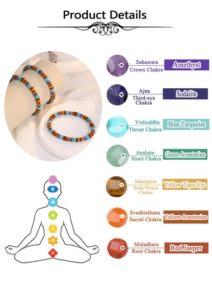 Top Plaza Chakra Crystal Bracelets for Women Natural Semi-Precious Gemstone Beaded Stretch Bracelet Spiritual Jewelry Gifts for Mom