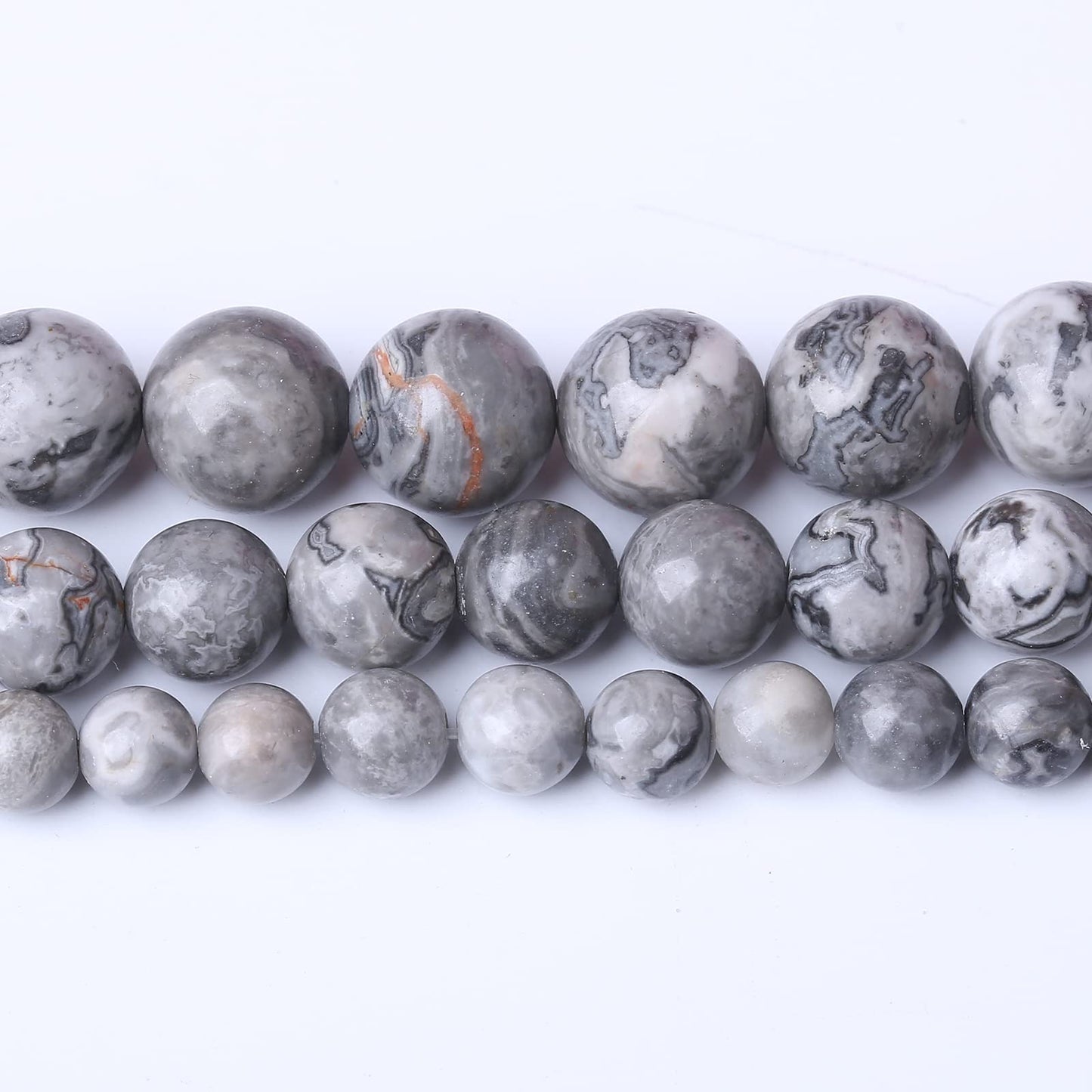 60PCS 6MM Natural Grey map Beads Round Loose Stone Beads for Jewelry Making DIY Energy Stone Healing Power Bracelet 15"