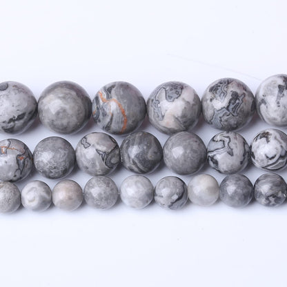 60PCS 6MM Natural Grey map Beads Round Loose Stone Beads for Jewelry Making DIY Energy Stone Healing Power Bracelet 15"