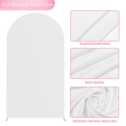 Wokceer 7.2 FT Wedding Arch Backdrop Stand and White Arch Cover, Metal Arch Stand with Arch Stand Cover for Birthday Party Wedding Ceremony Bridal Baby Shower Event Decor
