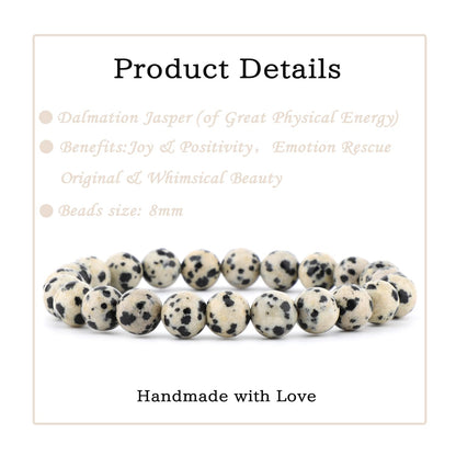 Bymitel 8mm Dalmation Jasper - Handmade Reiki Gemstone Stretch Bracelet, Natural Beauty & Spiritual Essence, Crystal Healing for Unisex Adults