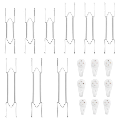 Bilillo 9-Piece Stainless Steel Wall Plate Hangers, 10/12/14 Inch Invisible Decorative Wire Plate Holders with 9 Pieces Wall Hooks for 8 to 16 Inch (Silver)