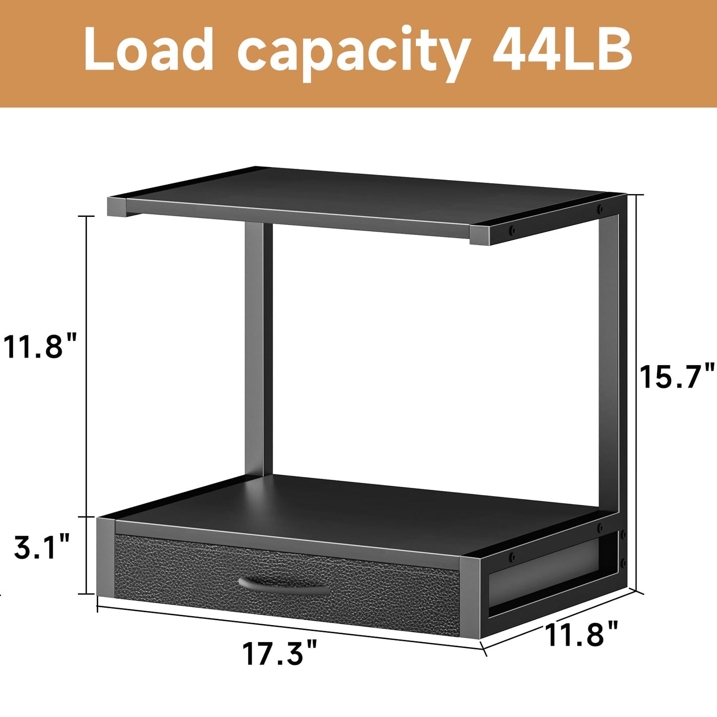 YAOHUOO 2-Tier Desktop Printer Stand with Fabric Drawer, Prtiner Table with Storage Shelf, Desk Organizer for Home Office,3D Printer,Fax Machine,Scanner, 17.3"x11.8" Black