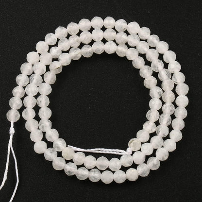 Song Xi 120pcs 3mm Natural White Moonstone Gemstone Beads Faceted Round Loose Stone Beads for Jewelry Making (1 Strand)