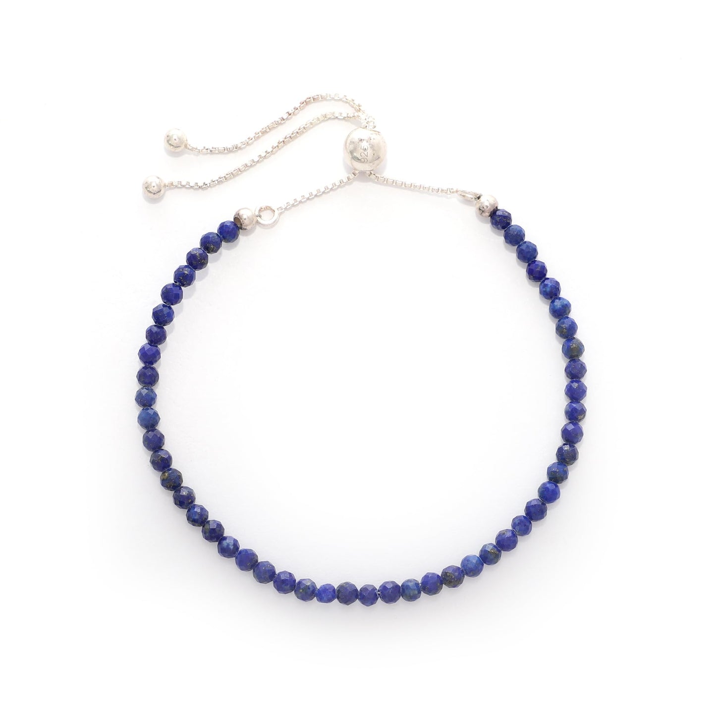 LUSTRE AND LIGHT 3mm Round Natural Lapis Lazuli Adjustable Bolo Bracelet for Women in Sterling Silver, September Birthstone Gifts for Her Birthday, Anniversary, Christmas, Graduation