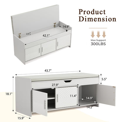 ECOTOUGE Storage Bench, Shoe Bench with Lift Top Storage, Entryway Bench with Cushioned Seat, Adjustable Shelf for Living Room, Bedroom, Hallway, Light Grey