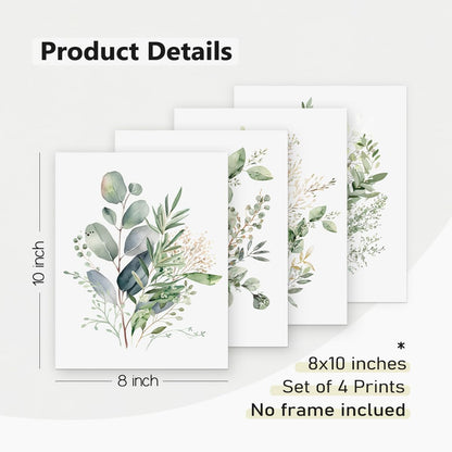PLKMN Sage Green Botanical Wall Art Set of 4, Modern Wildflower Prints, Floral Plant Decor for Bedroom, Bathroom, Farmhouse, 8x10 Inch, Unframed
