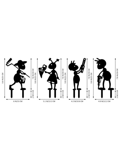 Ruelen 4 Piece Metal Ant Garden Decorative Stakes - Black Working Farm Yard Art Decor. Outdoor Art for Pathway & Lawn Patio Backyard Decoration Set