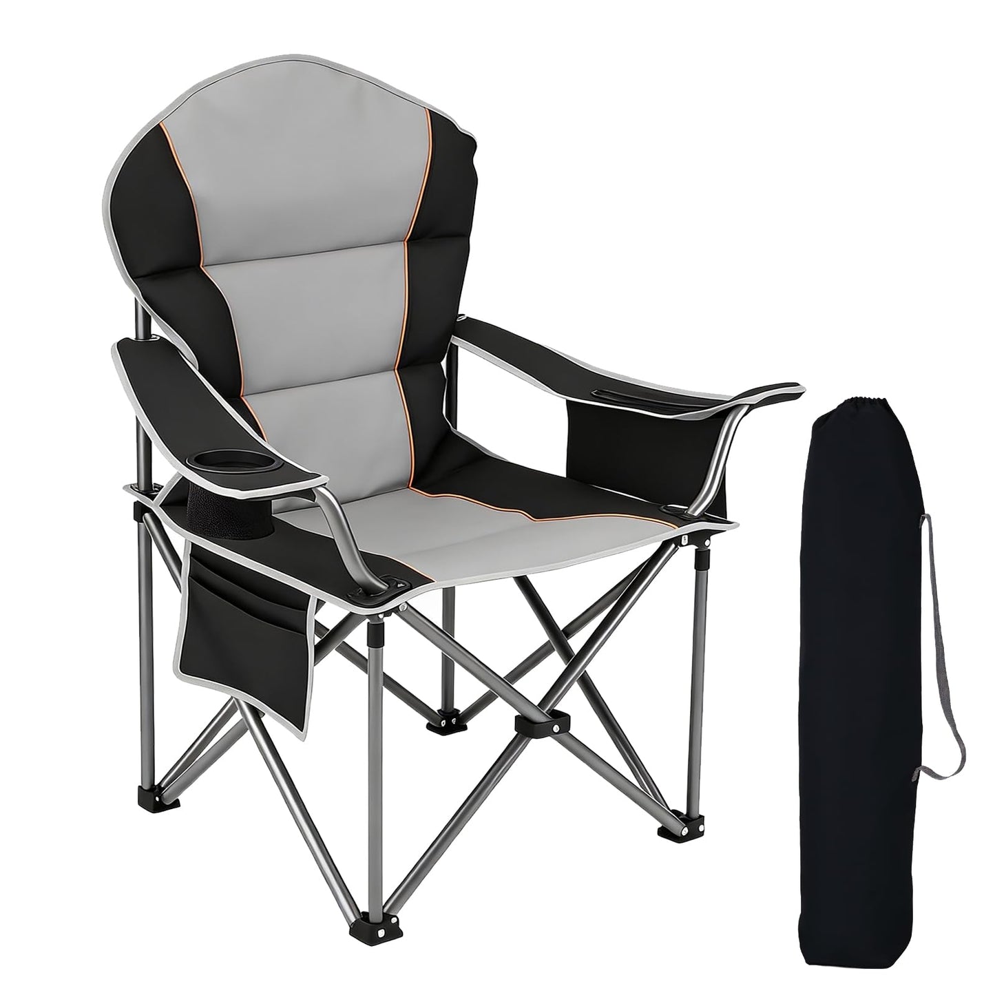 NEWBULIG Oversized Folding Camp Chair for Adults, 500 LBS Heavy Duty Support, Portable Outdoor Collapsible Chairs, with Cup Holders, Side Cooler & Pockets, for Lawn, Beach, Fishing, Hiking, Black