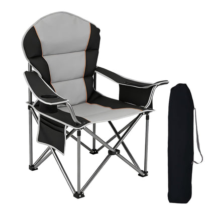 NEWBULIG Oversized Folding Camp Chair for Adults, 500 LBS Heavy Duty Support, Portable Outdoor Collapsible Chairs, with Cup Holders, Side Cooler & Pockets, for Lawn, Beach, Fishing, Hiking, Black