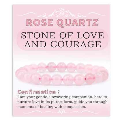 Bymitel 8mm Pink Quartz - Handmade Reiki Gemstone Stretch Bracelet, Natural Beauty & Spiritual Essence, Crystal Healing for Unisex Adults