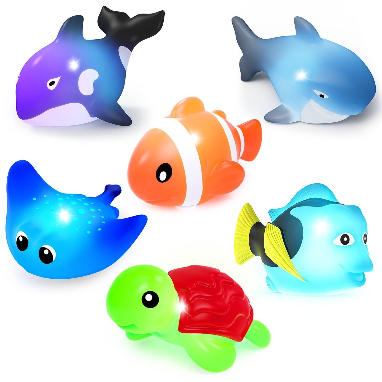 KODGEUSM Light Up Bath Toys,Mold Free No Hole Baby Bath Toys for Toddlers,Water-Activated Lights Flashes and Change Color Ocean Animal,Sensory Toys for Kids,Water Table,Bathtub,Shower,Pool
