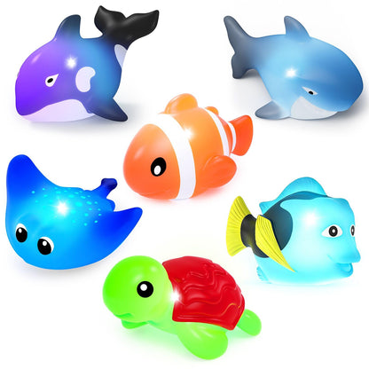 KODGEUSM Light Up Bath Toys,Mold Free No Hole Baby Bath Toys for Toddlers,Water-Activated Lights Flashes and Change Color Ocean Animal,Sensory Toys for Kids,Water Table,Bathtub,Shower,Pool
