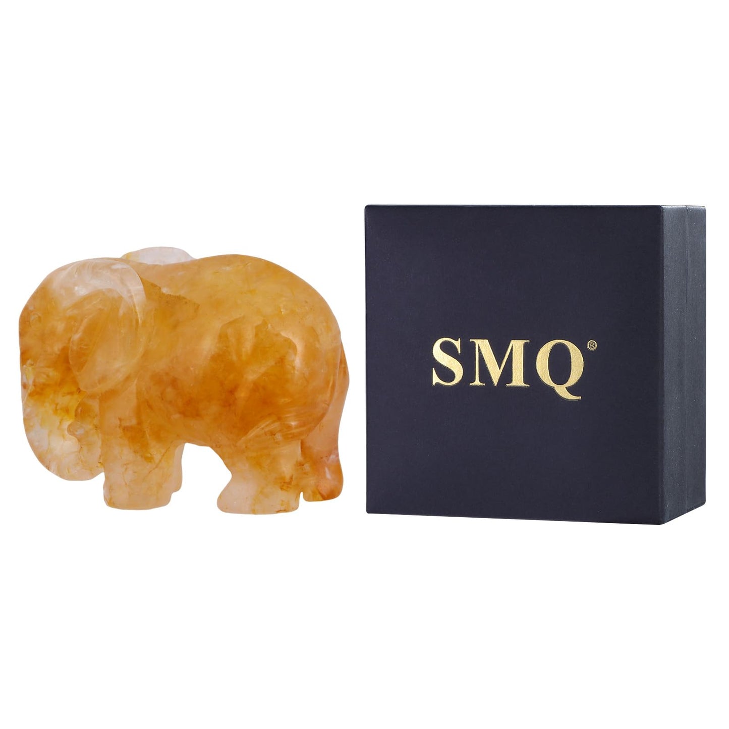 SMQ Citrine Crystal Elephant Figurine Gifts for Women,2'' Yellow Healing Stone Statue,Carved Lucky Animal Figurine for Desk Decor,Office Decor,Home Ornament
