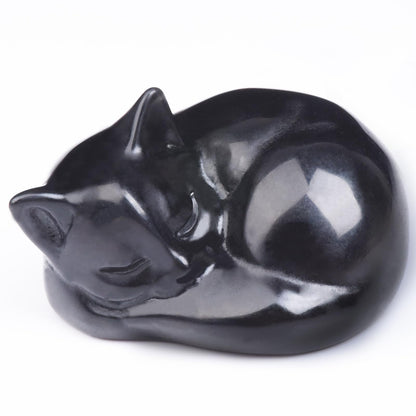 Ytbeoxk 2 Inch Black Obsidian Cat Crystal Statue, Healing Crystal Cat Decorations,Polished Hand Carved Obsidian Lucky Cute Kitten Figurines, Black Cat Gift Home Office Desk Decor for Cat Lovers